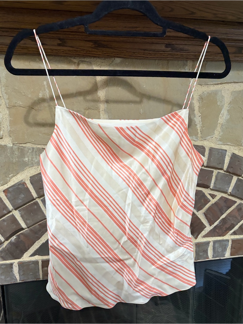 Banana Republic 100% Silk Cowl Neck Camisole - Coral & Cream Stripe